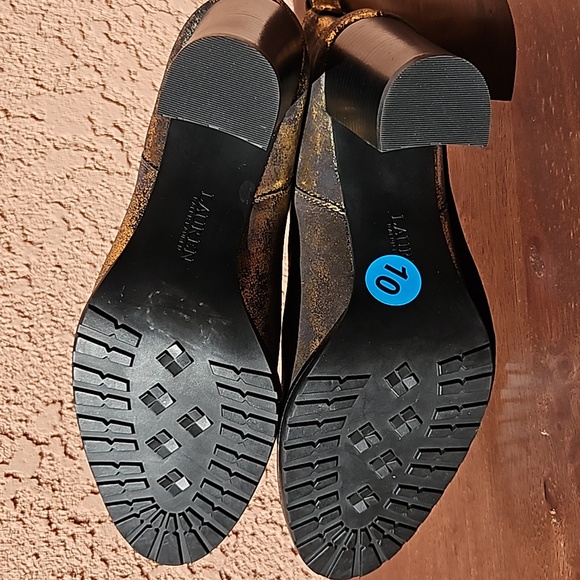 Lauren Ralph Lauren Mylah Metallic Golden Leather Booties Ankle Pull-On Sz 10 - Picture 17 of 17